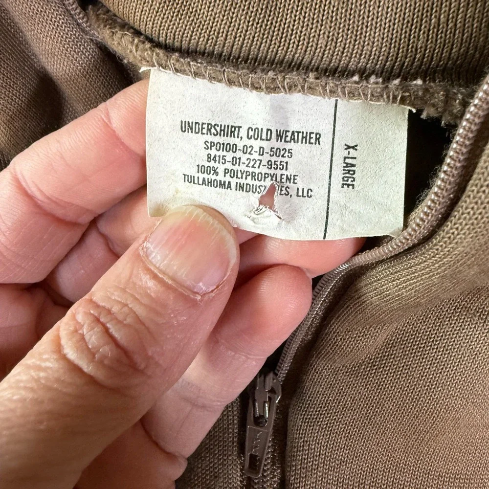 US Military‎ Cold Weather Polypropylene Undershirt XL Brown 1 4 Zip Thermal